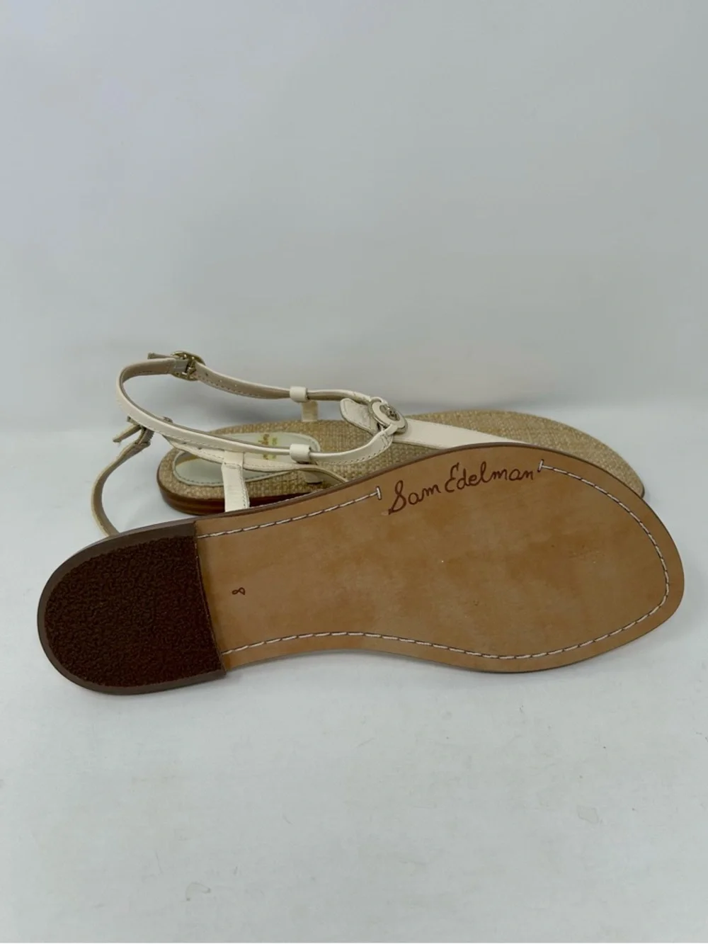 NEW Sam Edelman Gigi Cream T-Strap Woven Flat Sandals Women's Size 8 - Picture 5 of 8